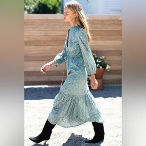 Emmerson Fry India Collection Frances Dress Peighton Blue Floral Small EUC